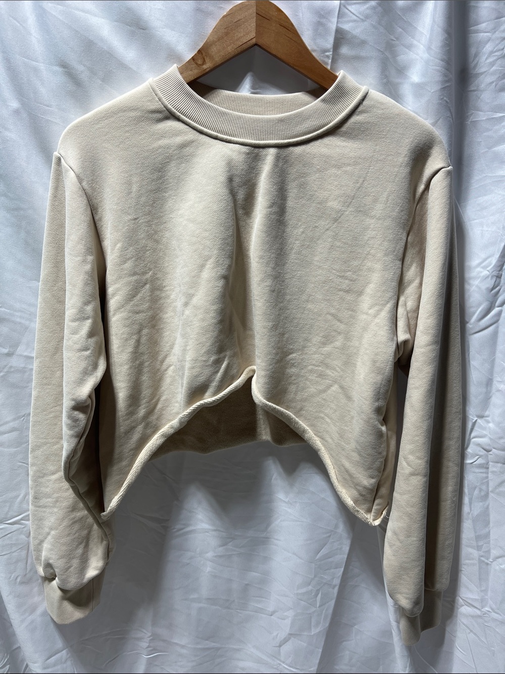 Cropped Crewneck Sweatshirt in Cream — Minimal Everyday Pullover
